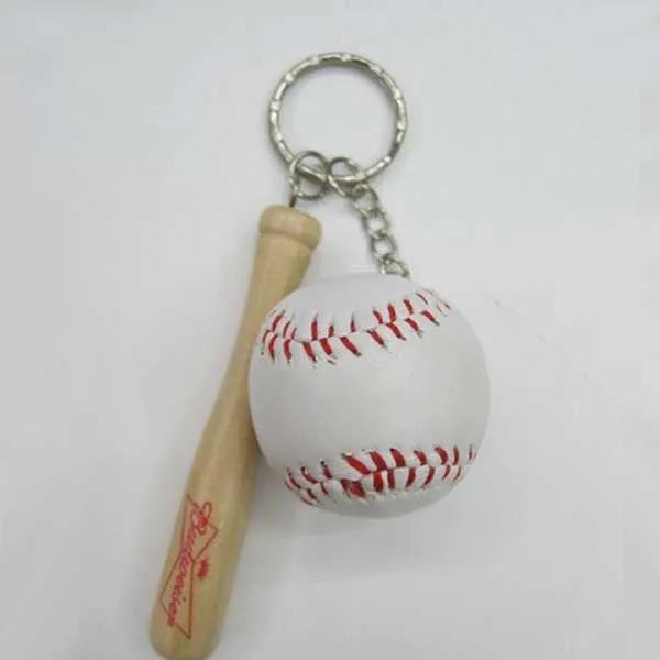 Baseball Keychain Mini Wooden Bat and Baseball on Key Ring Sports Lovers Gift
