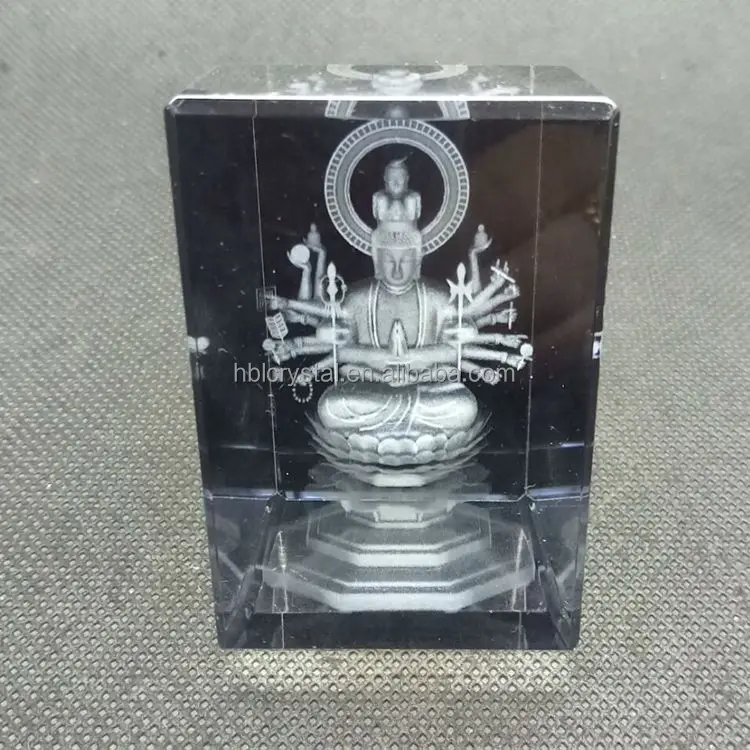Черный назад блок статуя Будды гравировкой хрустальный