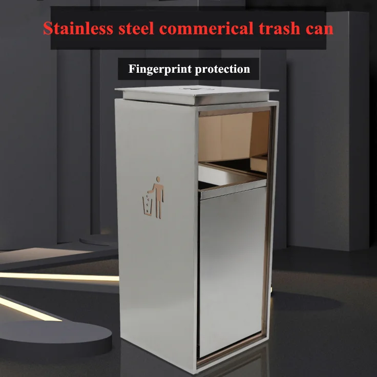 Rose Gold Stainless Steel Waste Basket Trash shopping mall office Rubish Garbish Can Bin