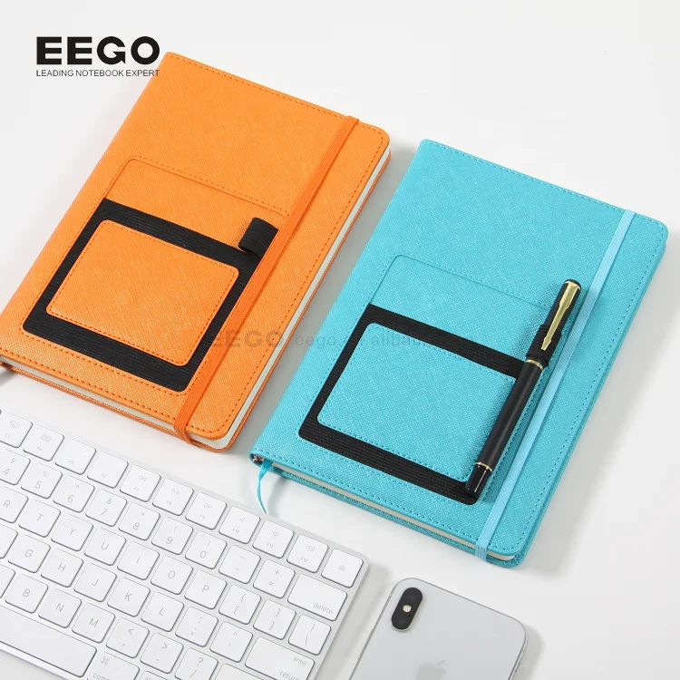 2024 Custom Logo Orange Blue Office Stationery Business luxury Leather Notebook Gift Set with pen