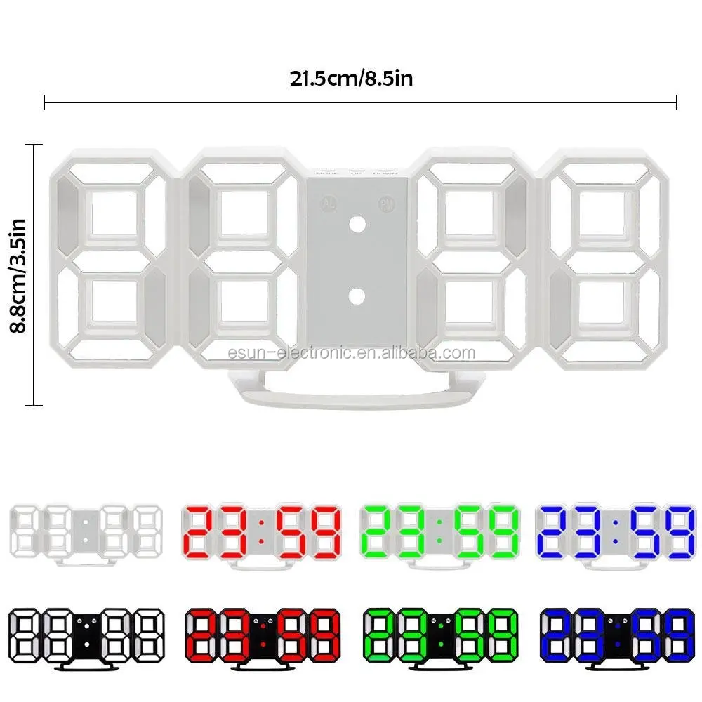 Smart Brightness Control 3D LED Modern Digital Alarm Wall Clock for Office Home Decor