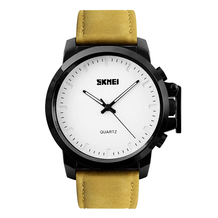 Fashion big dial SKMEI 1208 leather watch strap stainless steel back gifts for men cool wristwatches