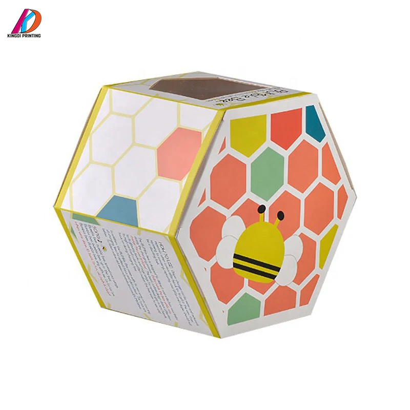 Logo Printed  Hexagon Honey Bee Packaging Box with Clear Window