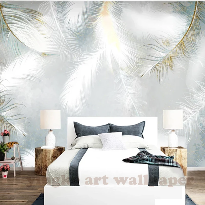 
Custom 3D Photo Wallpaper Modern simple hand painted watercolour feather Wall Mural Wallpapers For Living Room Bedroom De Parede 
