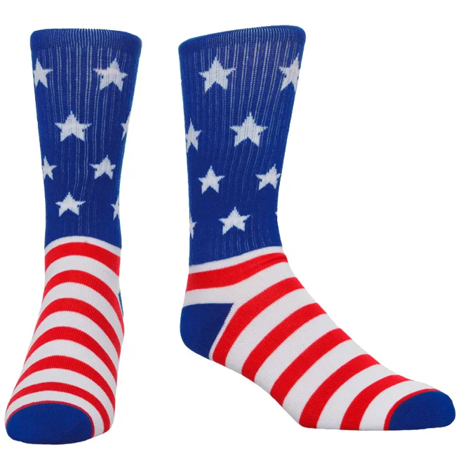 Bulk Wholesale Custom Design National Flag Dress Socks, China Factory Cotton American Flag Dress Socks