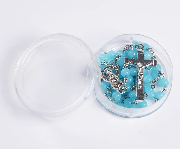 
Popular Religious Gift Transparent Round Shape Box Saint Picture Rosary Necklace Boxes 