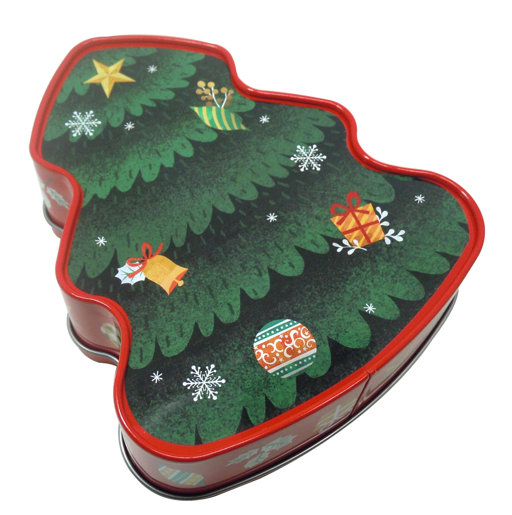 Factory custom candy metal tin cans nice Christmas tree shape hot sale cookie tin box for gift packaging