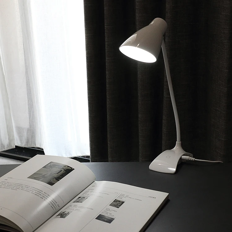 white ABS plastic   flexible goose neck led  desk reading lamp clip on table edge  for reading