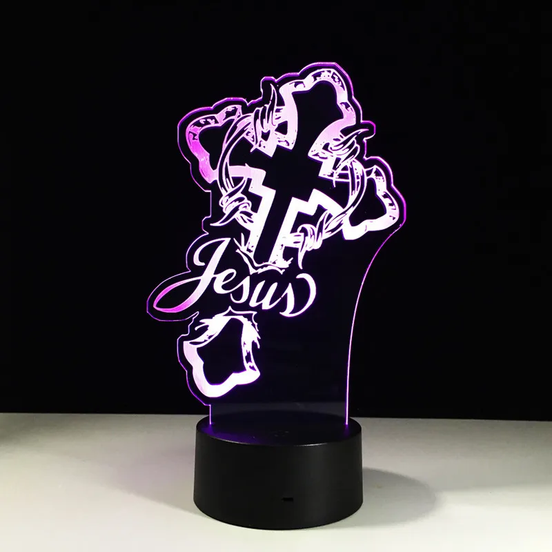 God Cross Jesus Lamp 3D USB Led Visual Night Light Creative Light Fixture Gift Bedside Sleeping Night Light Fashion Table Lamp