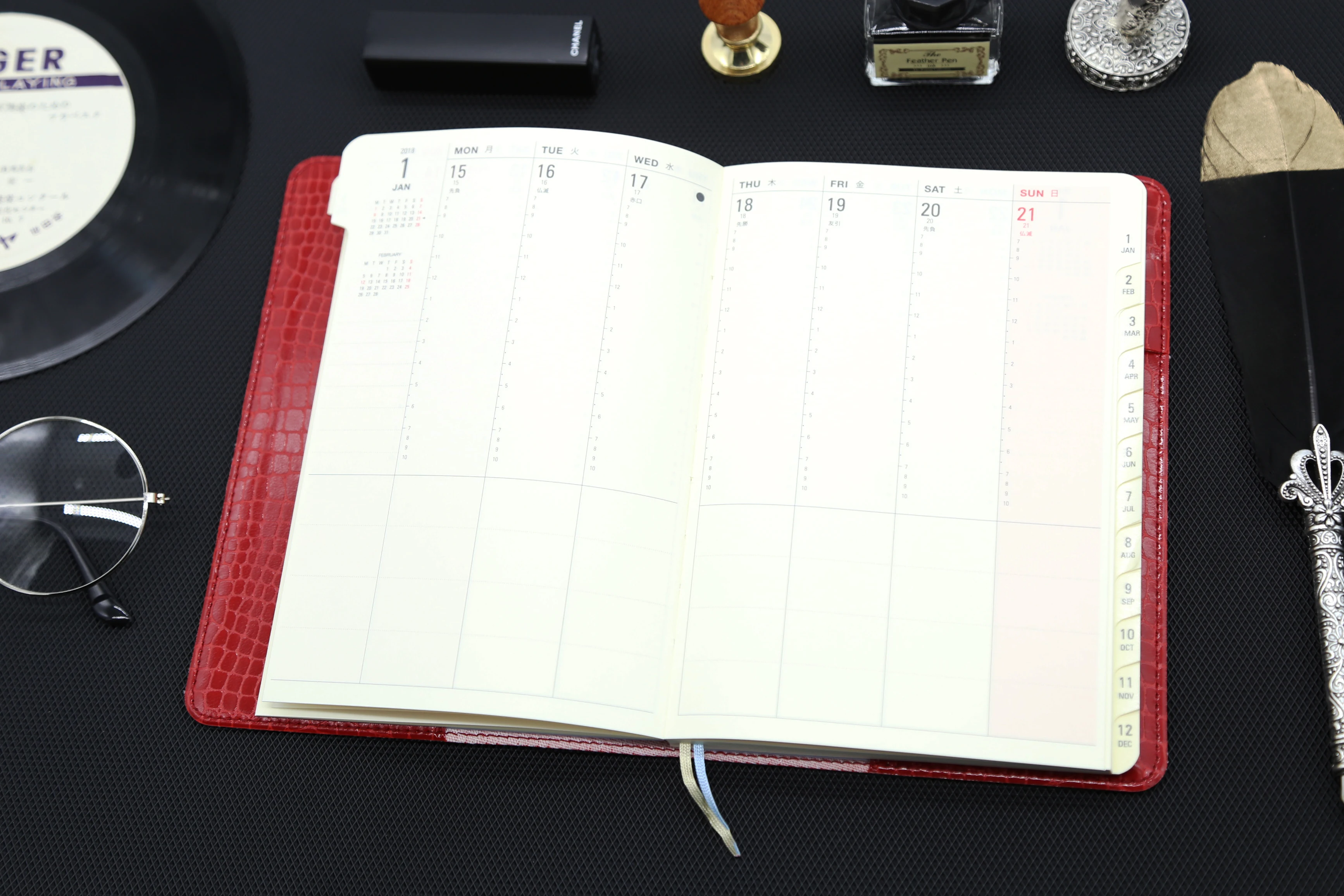 Crocodile texture PU leather cover jacket planner organizer with booklet and tabs