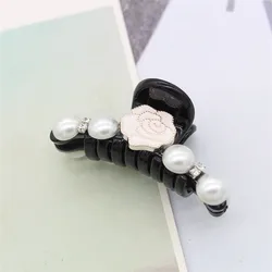 Hot Sell Women Camellia Flower Acrylic Rhinestone Pearl Plain Hair Claws