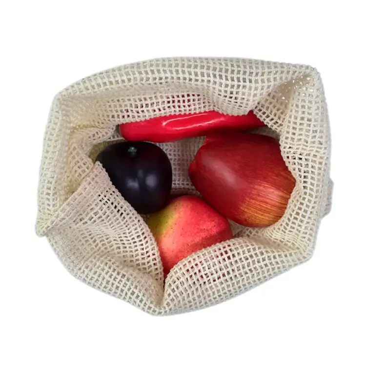 Reusable 100% cotton mesh produce bags for shopping/grocery fruit vegetable 36*40cm