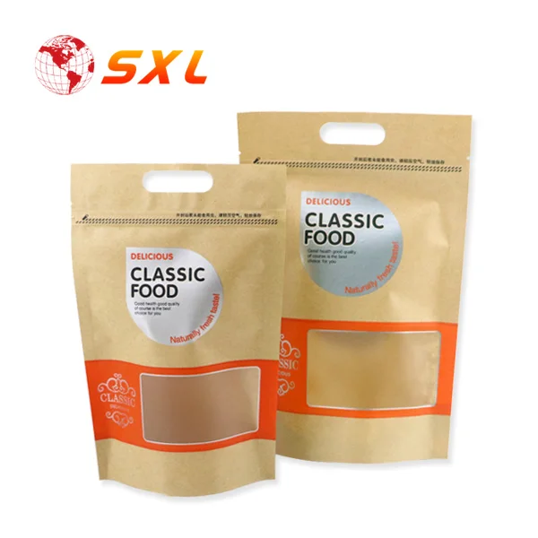 Food Packaging Kraft Paper Bags Ziplock with Window