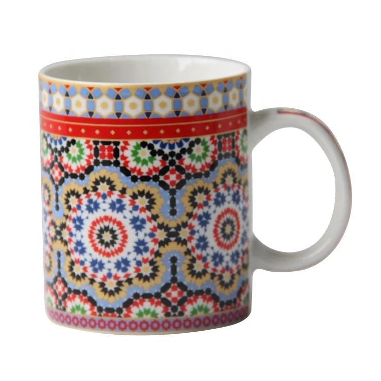 Floral printed mugs with floral handles are customizable