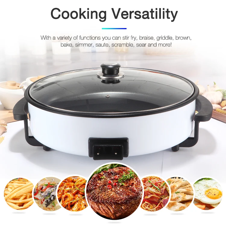 aluminum die-casting round electric roasting pizza pan with full glass lid