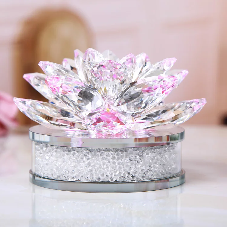 Buy Now Save 10% Wholesale Large Glass Crystal Lotus Flower Pink for Decoration