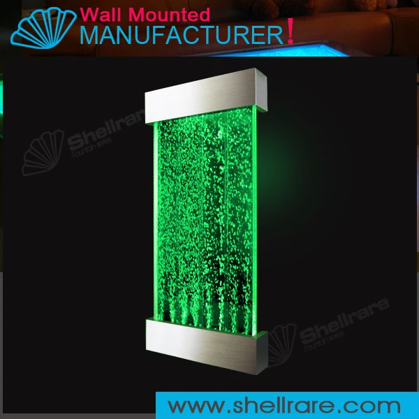 wall hanging mounted stainless steel water bubble wall panel , led waterfall feature room divider