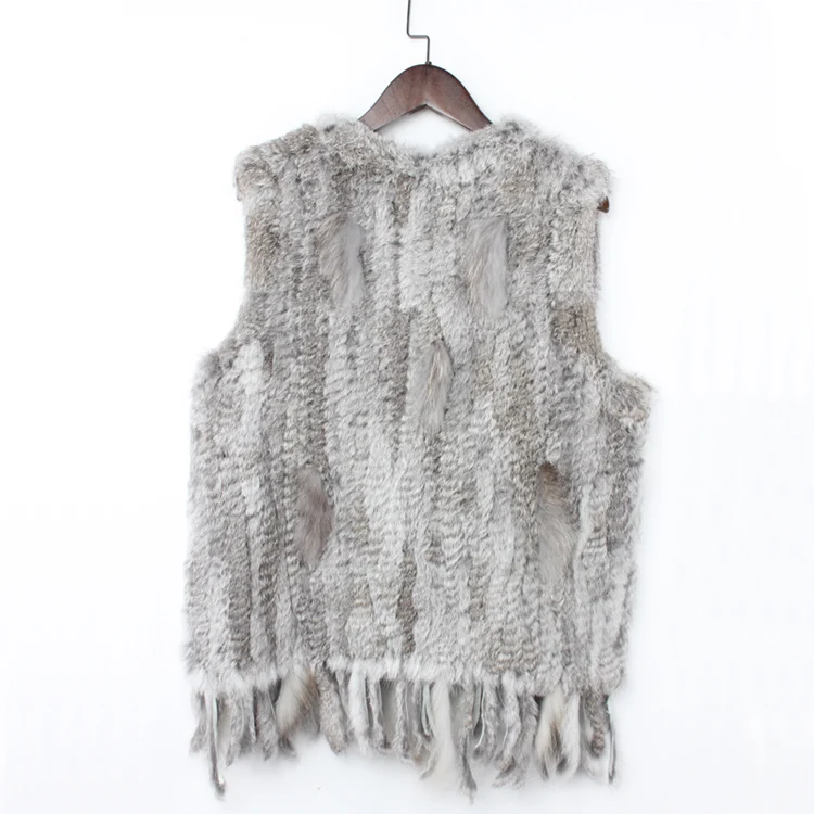Женский вязаный жилет из кроличьего меха, Модный стильный жилет с кисточками