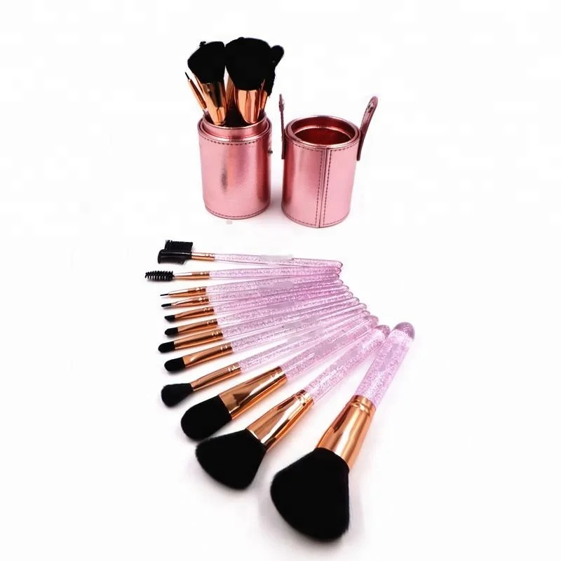 High Quality Professional Brush Set Luxury Makeup Brush 12 Piece Bronze Brush Set with Vegan Travel Case