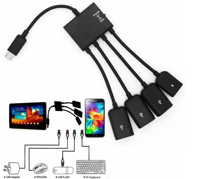 4 в 1 Micro USB OTG Hub Хост Кабель-Адаптер для Samsung смартфон tablet