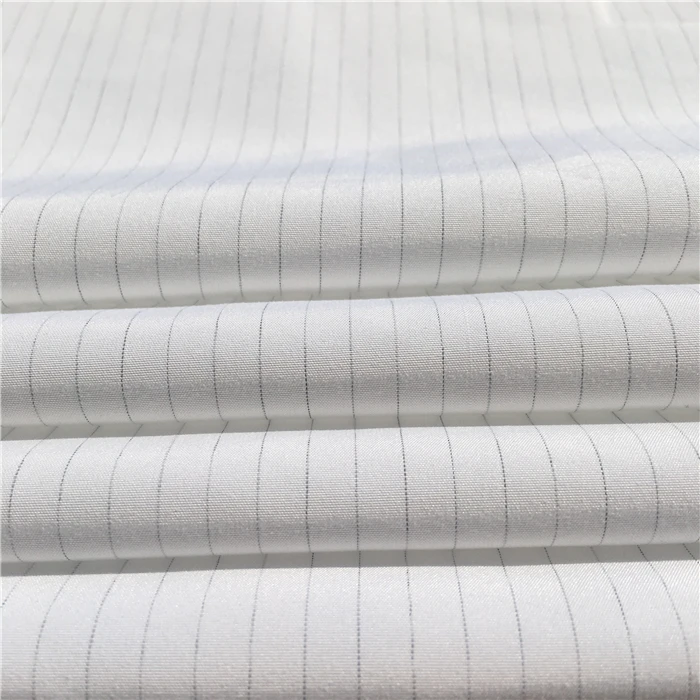 High Density 5MM Stripe Anti-static And No-dust Clothing 75D*160D Polyester Plain Conductive Pongee Fabric