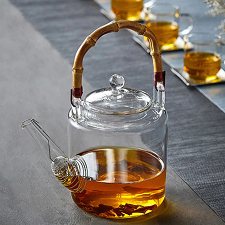 1.5l japanese glass teapot with bamboo handle