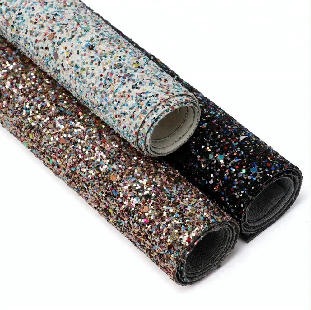 
2018 new design mixed colors chunky glitter fabric for making lady shoe and hairbows 
