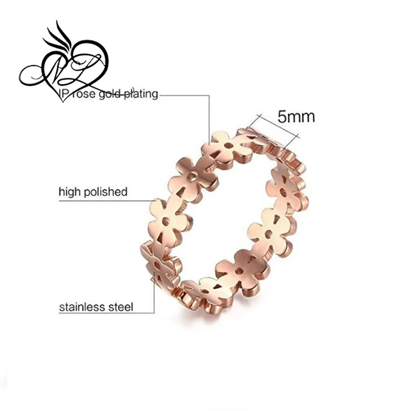 Womens Stainless Steel Rose Gold Plated Filigree Jewelry Flower Shape Engagement Promise Band Ring