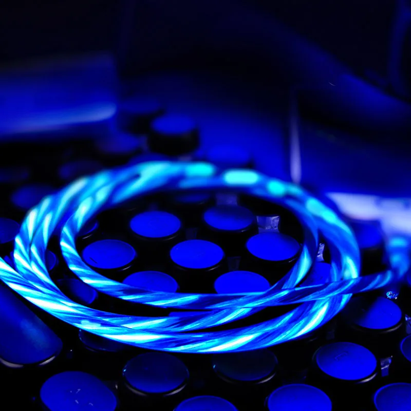 3FT оптовая продажа разноцветные светодиодные RGB свет свечение течет кабель с разъемом Micro Usb Type-C для 8-контактный зарядный кабель для передачи данных для Iphone, Android, Samsung,