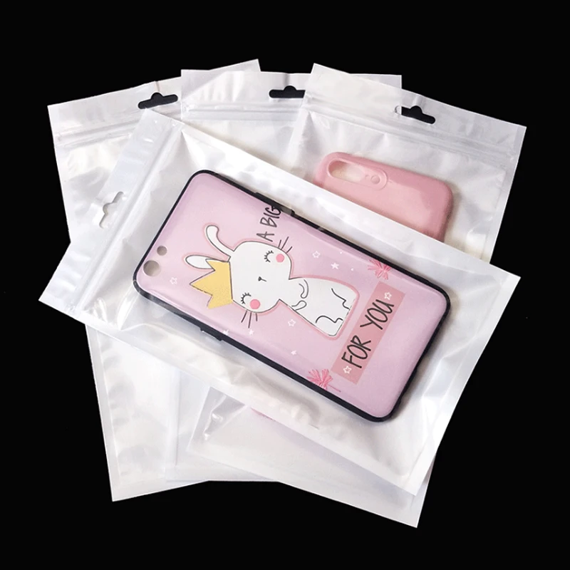 Customizable Size Resealable LDPE Plastic Pouch White Zipper Top Mobile Accessories Packaging Shop Industrial Mobile Phone Case