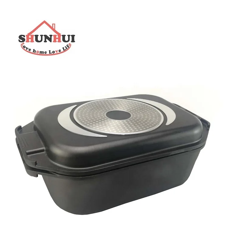 Cast Aluminum Rectangle 35 cm Roaster Pan With Silicon Rim Glass Lid 13-Inch Non-stick Roasting Pan