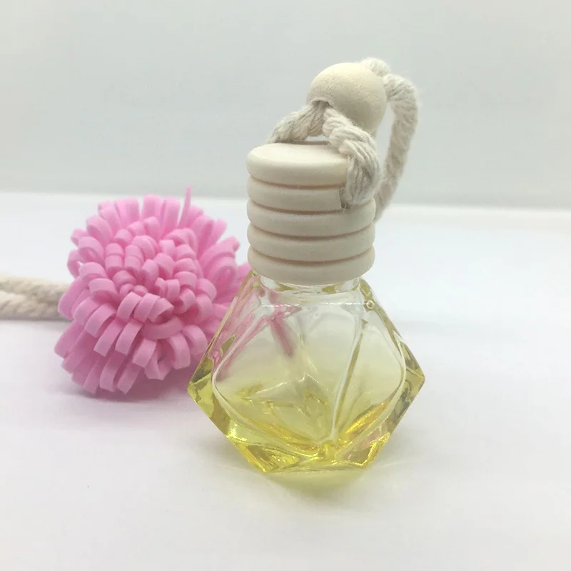 Mini Size Clear Diamond Shaped Hanging Car Perfume Bottles For Air Fresh With Colorful Strings