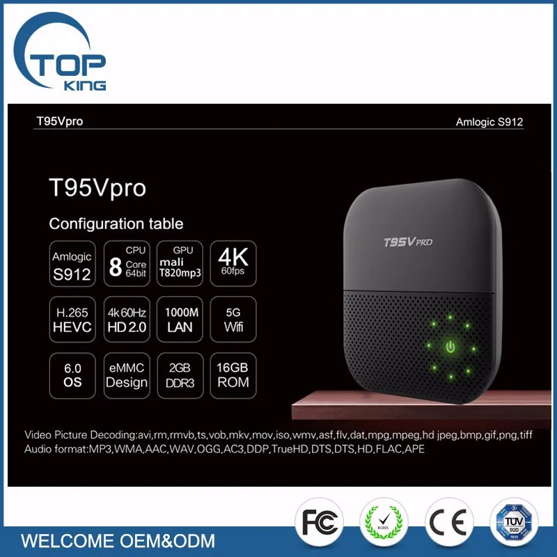 T95V Pro T95K PRO T95R PRO Amlogic S912 Octa Ядро смарт 4 К Media Player T95V Pro 2 ГБ/16 ГБ Android 6.0 ТВ коробка
