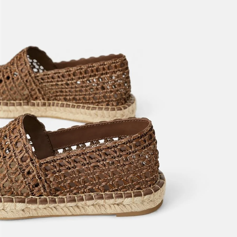 MANRINO-0260 коричневый цвет слипоны пеньковая веревка ткань мягкая толстая подошва резиновая Вязаная Шерсть Верхняя женская плоская обувь рыбака