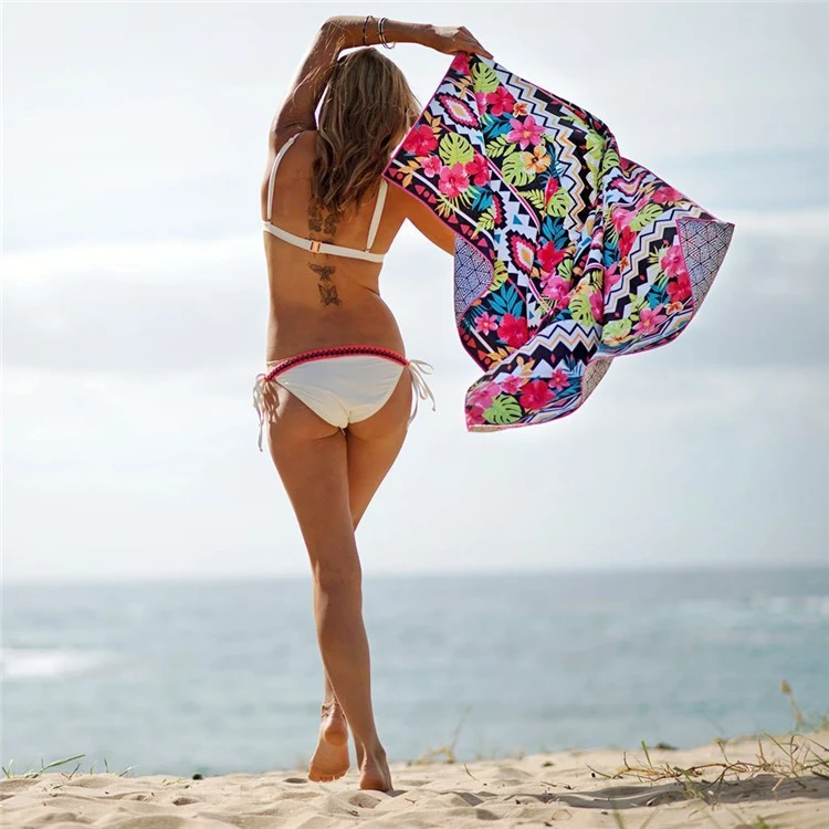 Custom print indian mandala tapestry rainbow round dhl micro fiber beach towel rayon fabric india