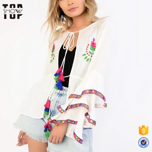 Guangdong embroidery tops women casual blouse designs white see through blouse