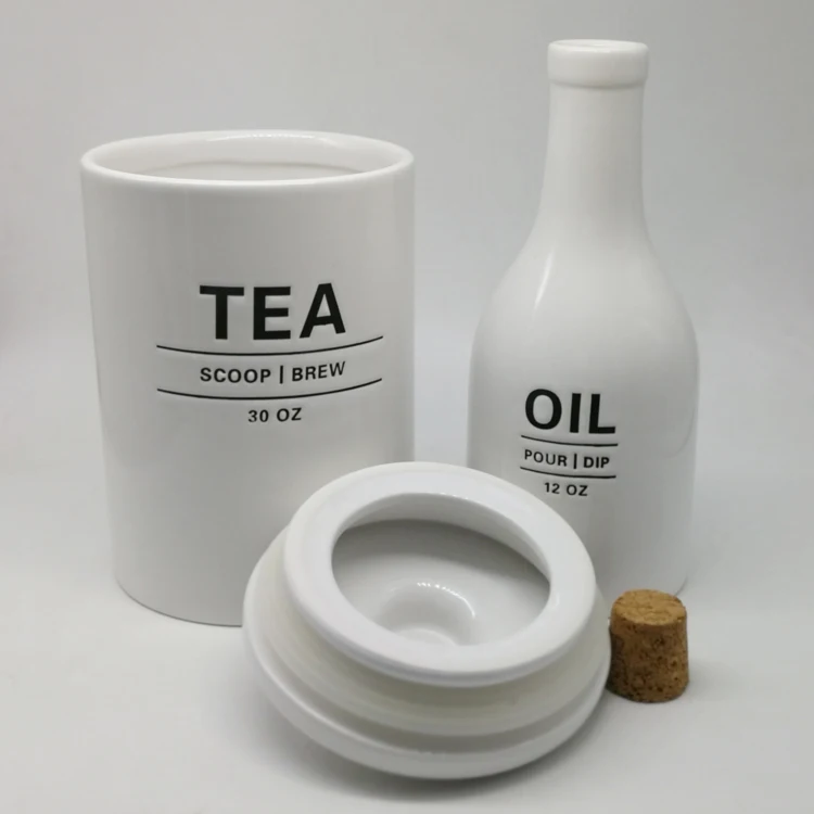 
Wholesale custom kitchen storage ceramic tea jar and oil bottle 
