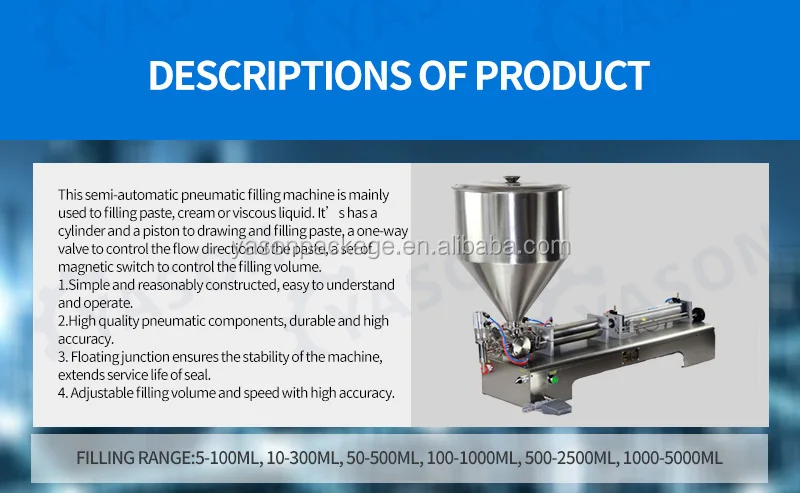 YASON YTK-G1WG1000ML Wholesale Semi Automatic Carbonated Beverage Filler 5 Gallon Water Donut paste cream Filling Machine