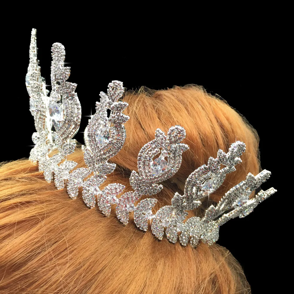Echsio Crystal Big Ladies Wedding Crown Tiaras Antique Queen Victoria Silver Plated Crown Jewelry, Luxury Wedding Jewelry BC3121