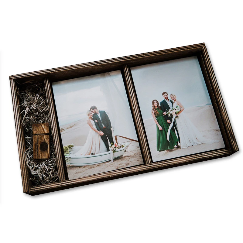 Diy Hand retro color custom logo Wooden Gift Box wedding Marriage Photo Album Packaging Box
