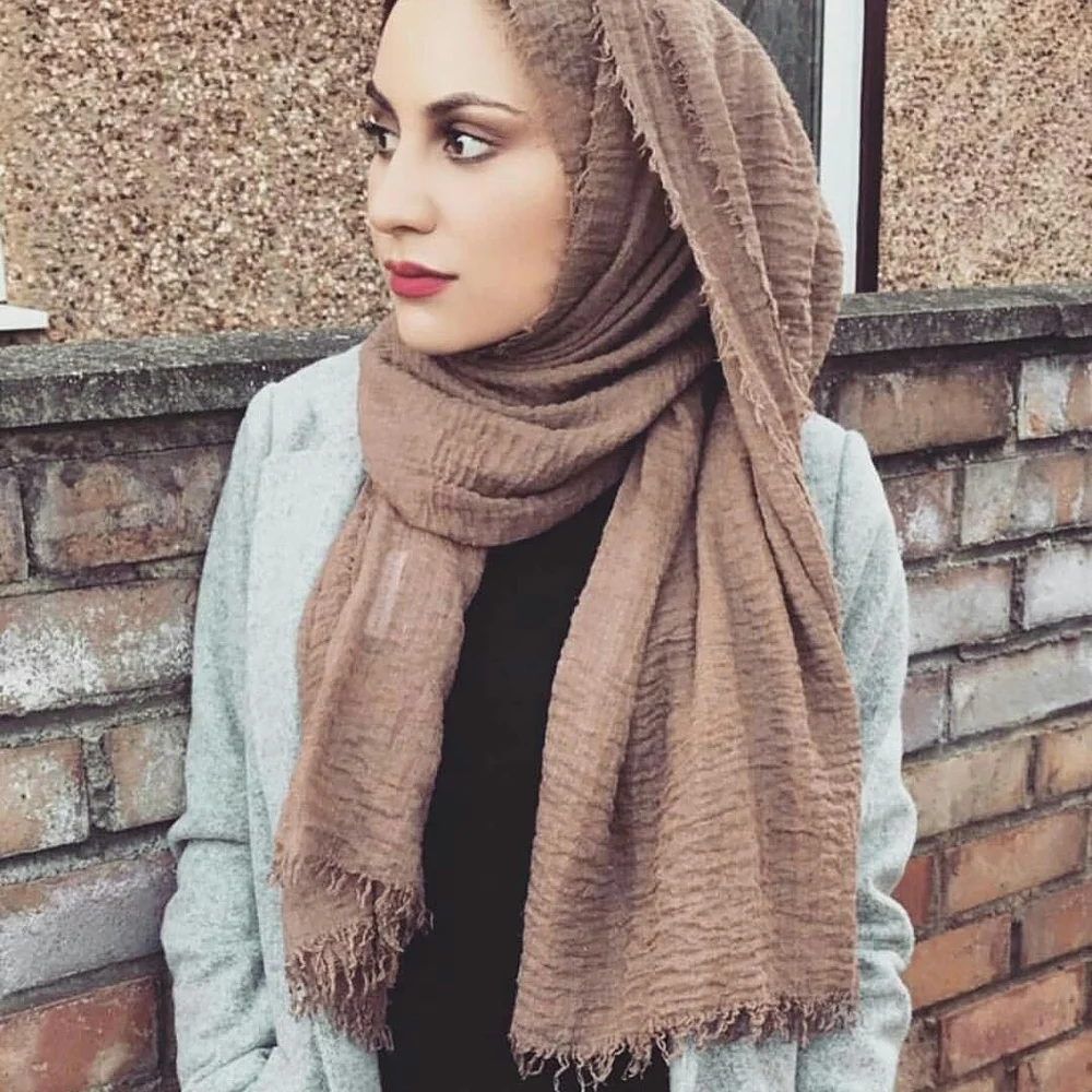 
Plain Crinkle Muslim Cotton Hijab Scarf 