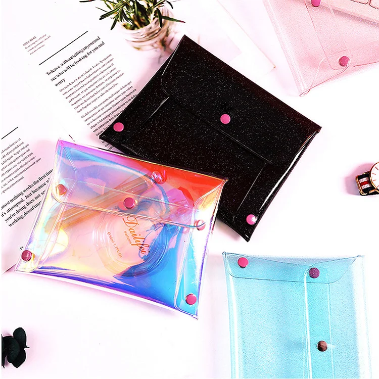 Gulidd pvc travel pink custom cosmetic bag cases mini transparent holographic clear makeup cosmetic bag for women