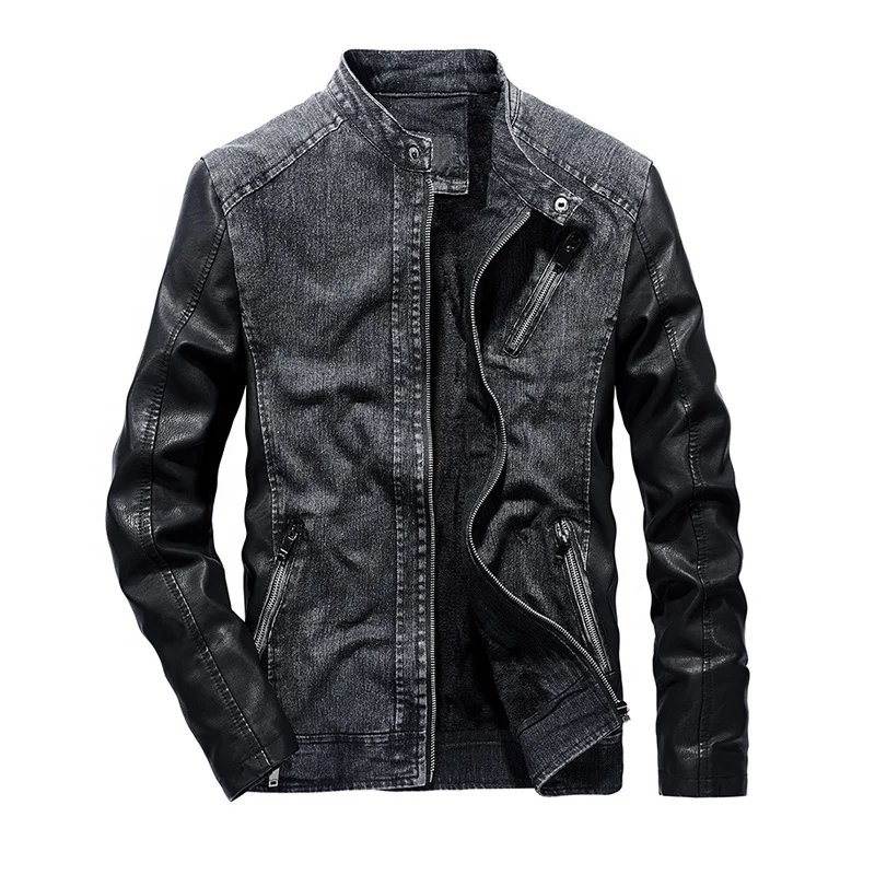 
Wholesale Blue Jean Leather Sleeve Splicing Jacket Men 