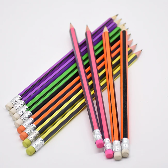 
Hot sale natural wood 2B striped pencil for students with eraser 