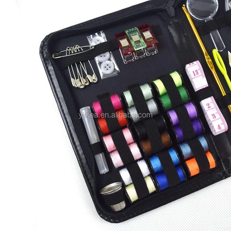 Professional 18pcs Thread Coils Black PU Leather Sewing Kit