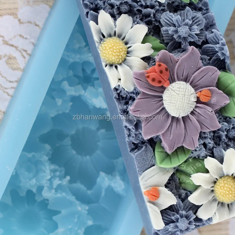D0027 Large Handmade Flowers Bar Shape Loaf Silicone Soap Molds