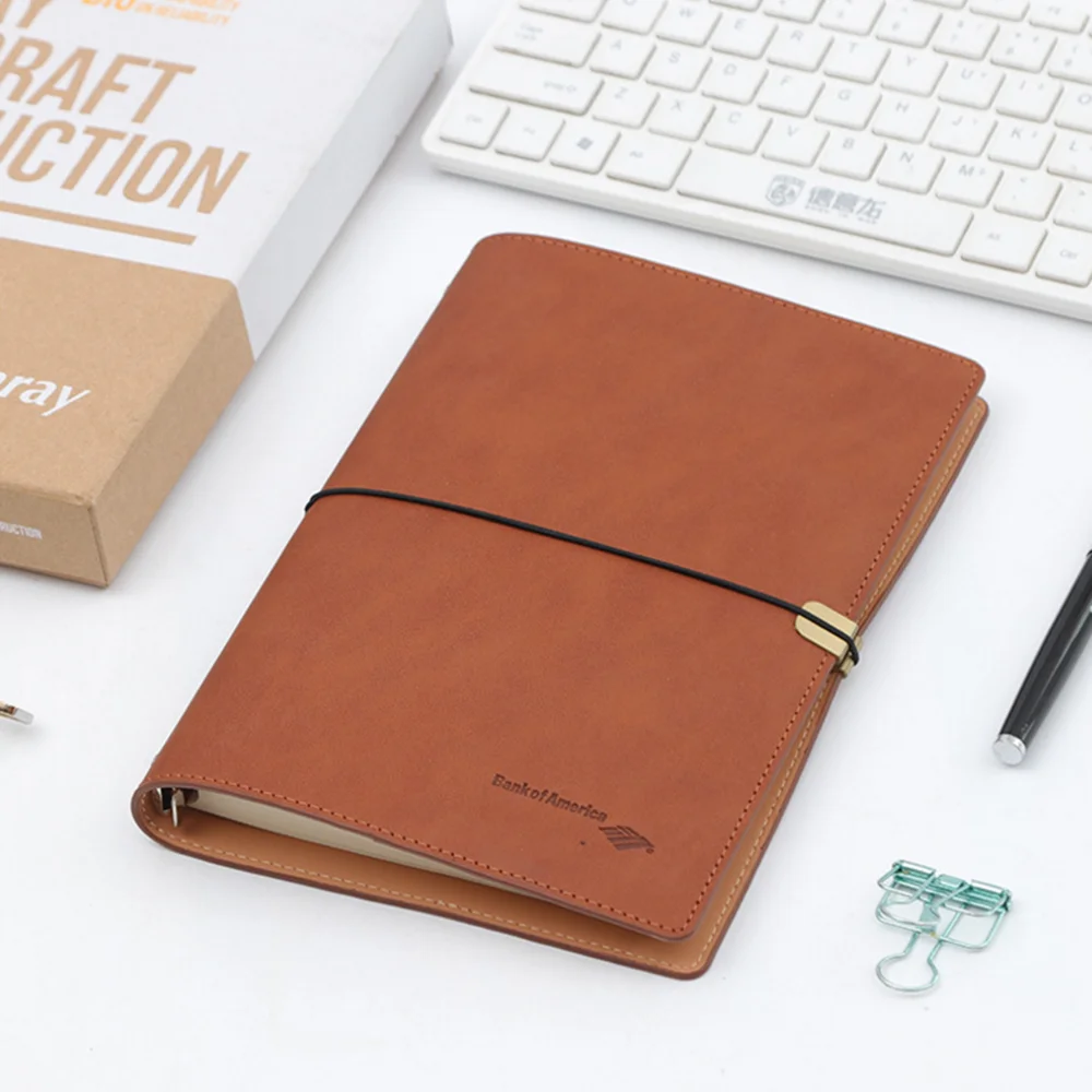 OEM PU Leather A5 Organizer Planner Soft Cover Notebook With Ring Binder