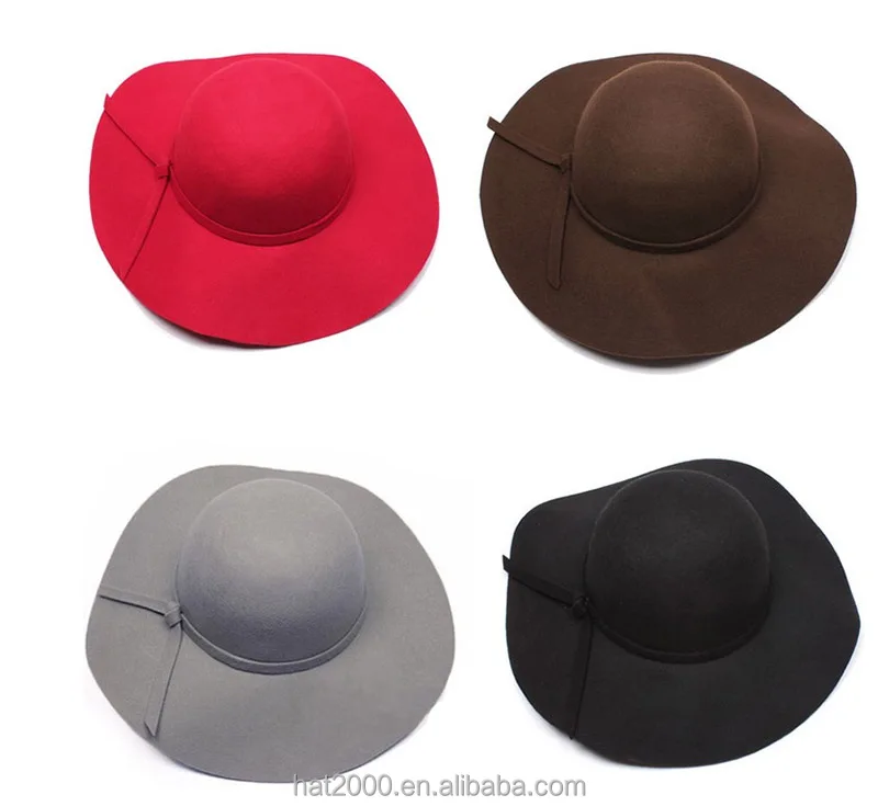 Fashion Vintage Women Ladies Floppy Wide Brim Bowler faxul wool fedora hats