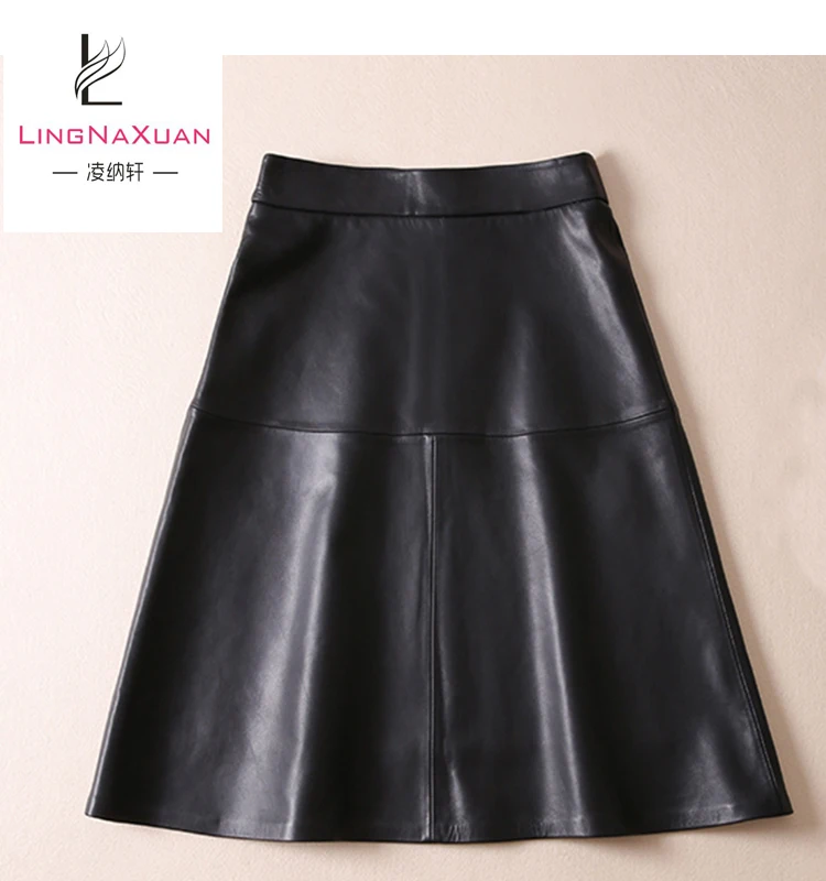 
2018 Winter Short mini pleated Genuine Leather Fashion Skirt 