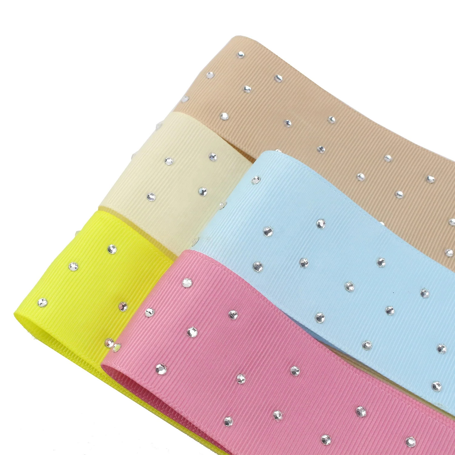 New design 38mm solid 4mm silver rhinestone printed grosgrain ribbon